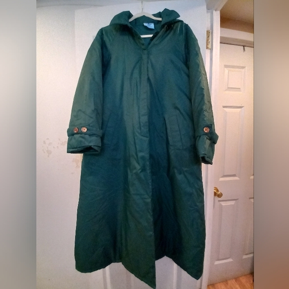 Vintage Charles River long-Length quilted jacket hooded coat sz L - Picture 1 of 6